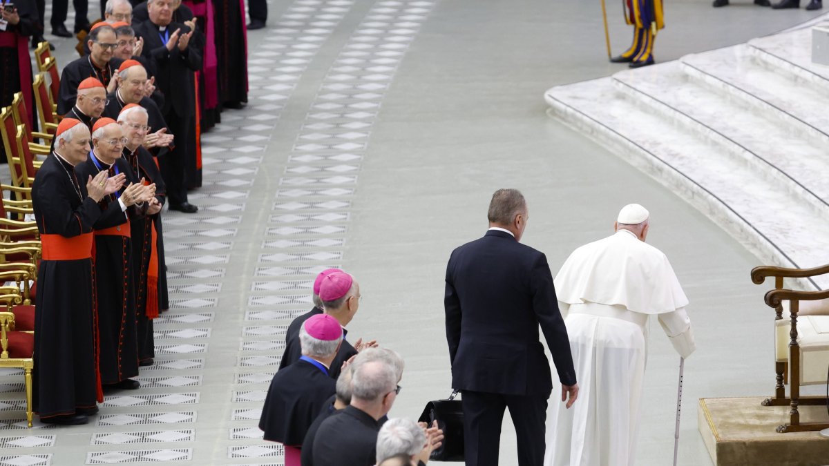 El Papa Francisco durante una audiencia con la Conferencia Episcopal Italiana, Aula Pablo VI, en el Vaticano.