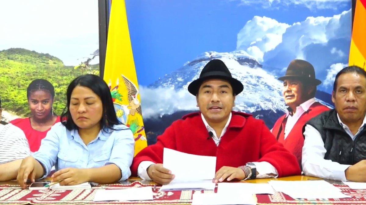 Quito. En una rueda de prensa, Leonidas Iza dijo que no será candidato.
