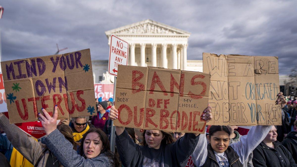 Activistas a favor del derecho al aborto participan en una manifestación, en Washington, en una fotografía de archivo.