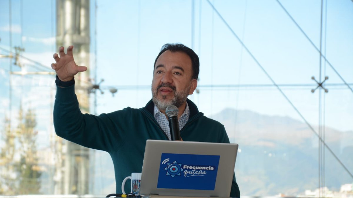 El alcalde de Quito, Pabel Muñoz, en su cuarto enlace de gestiones en el museo del agua Yaku.