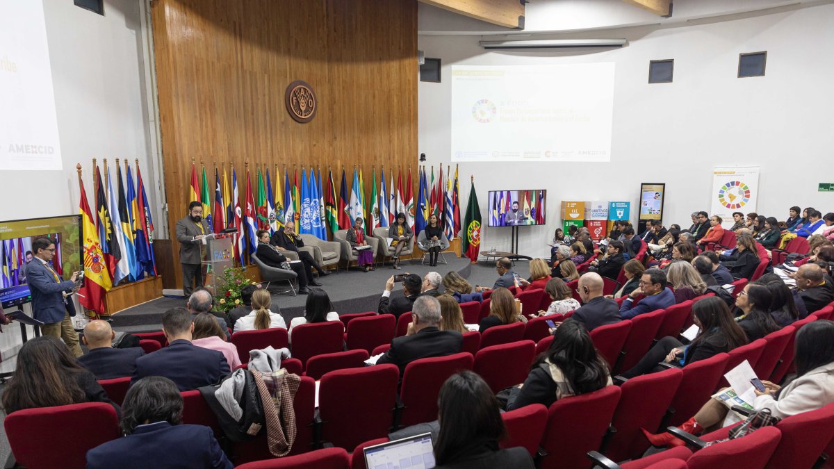 Vista general hoy del X Foro del Frente Parlamentario Contra el Hambre de América Latina y el Caribe (FPH-ALC), en Santiago (Chile).este miércoles 14 de junio de 2023