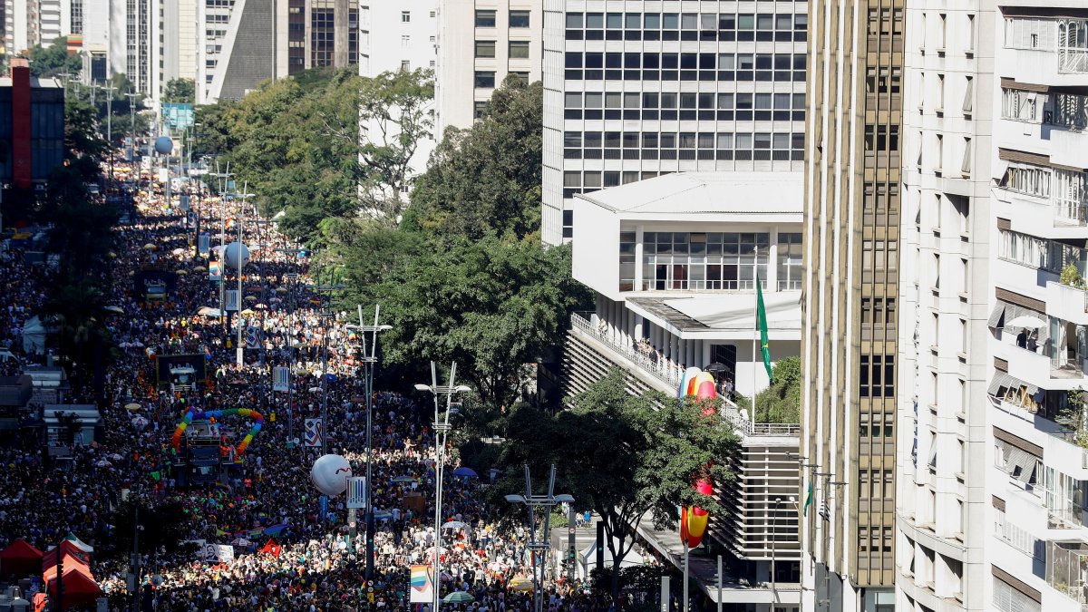 Fotografía de archivo en la que se registró a miles de personas durante una marcha en la Avenida Paulista, en Sao Paulo (Brasil).