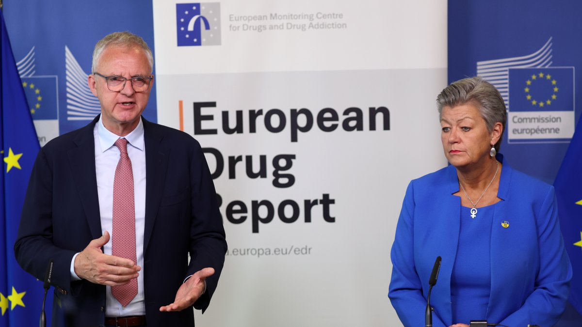 Ylva Johansson y Alexis Goosdeel durante una rueda de prensa en Bruselas, este 16 de junio.