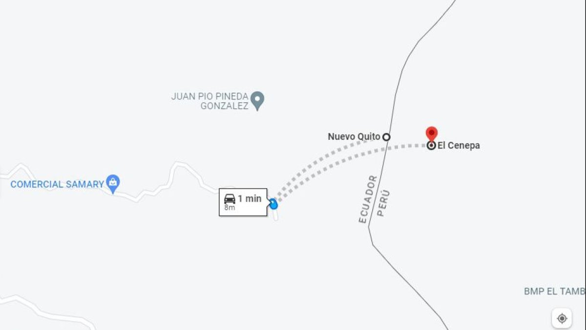 El Ministerio de Defensa compartió una imagen de ubicación en el mapa del sector donde se produjeron las explosiones en la zona fronteriza con Perú.