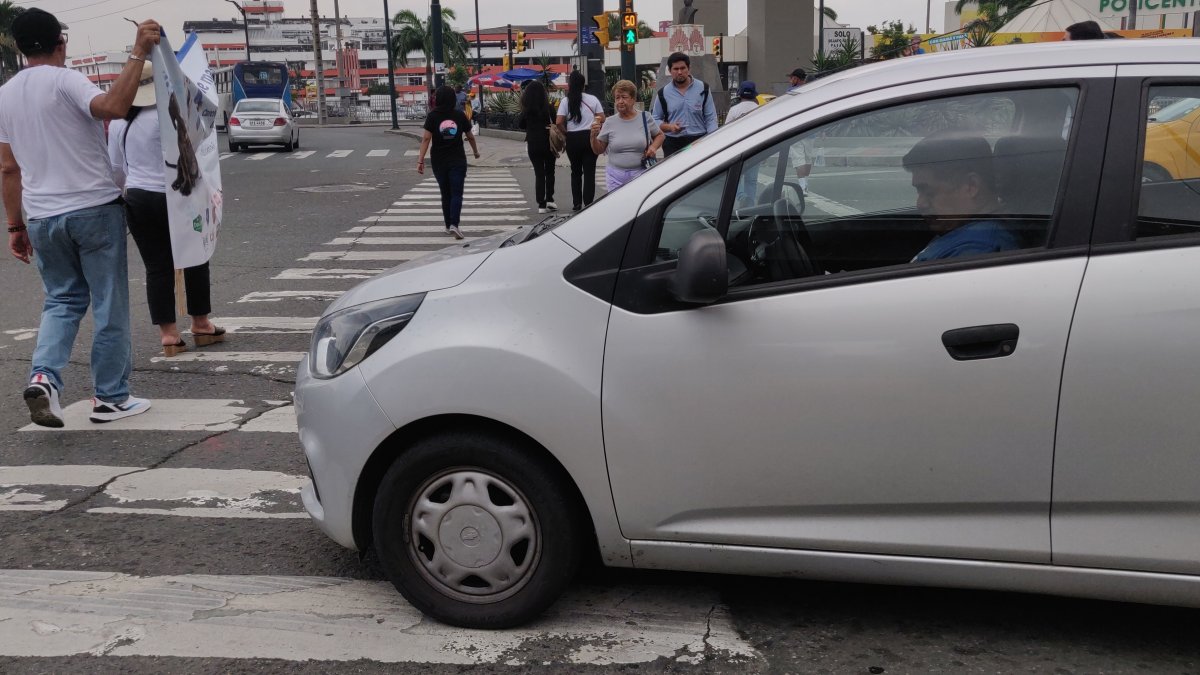 Los vehículos invaden parte del paso cebra e imposibilitan el paso de los peatones.