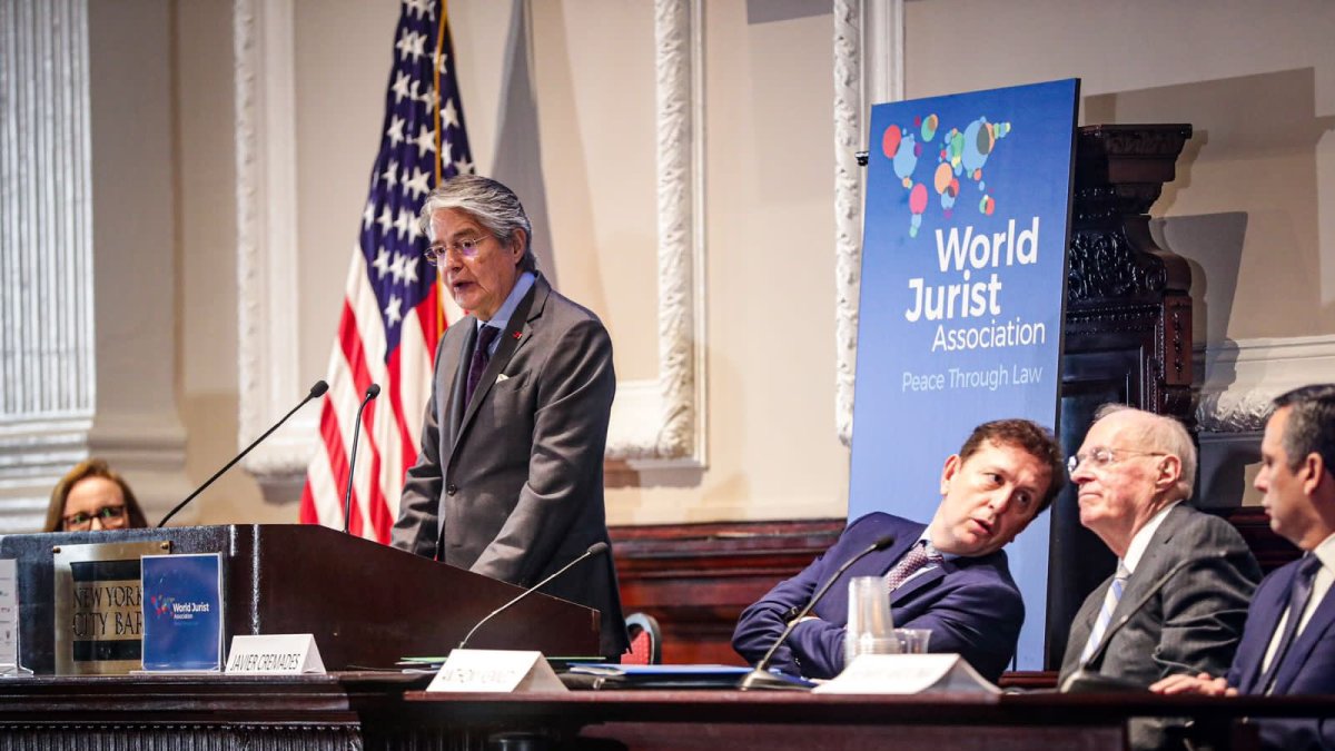 Guillermo Lasso participó este 20 de julio de 2023 en el Congreso Mundial de Derecho, en Nueva York.