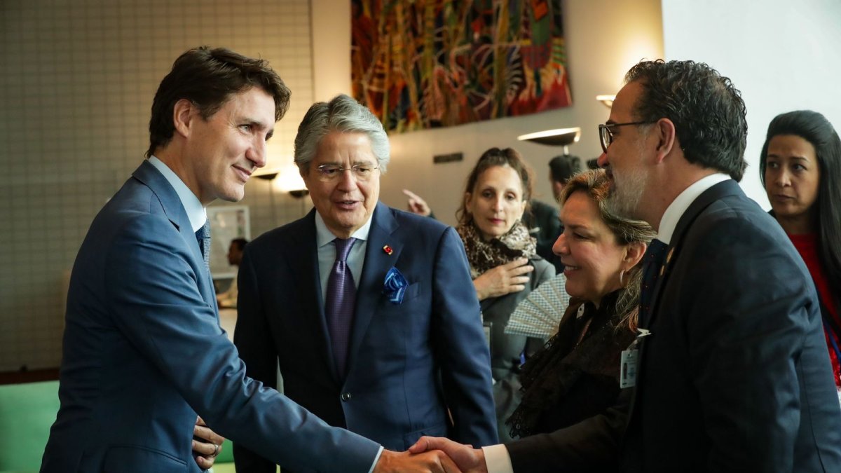 Guillermo Lasso y Gustavo Manrique se reunieron con el primer ministro de Canadá, Justin Trudeau.