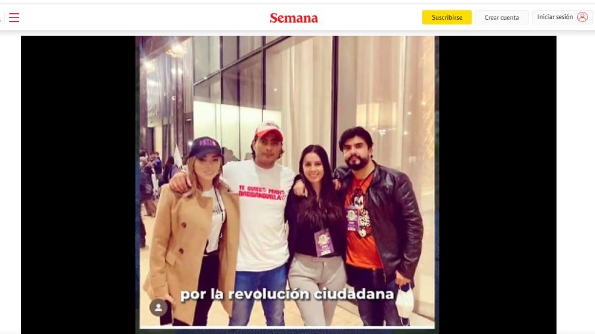 Captura de página web de revista Semana en la que se ve una foto donde aparece Raisa Vulgarín, su novio, primo y mano derecha de Nicolás Petro.
