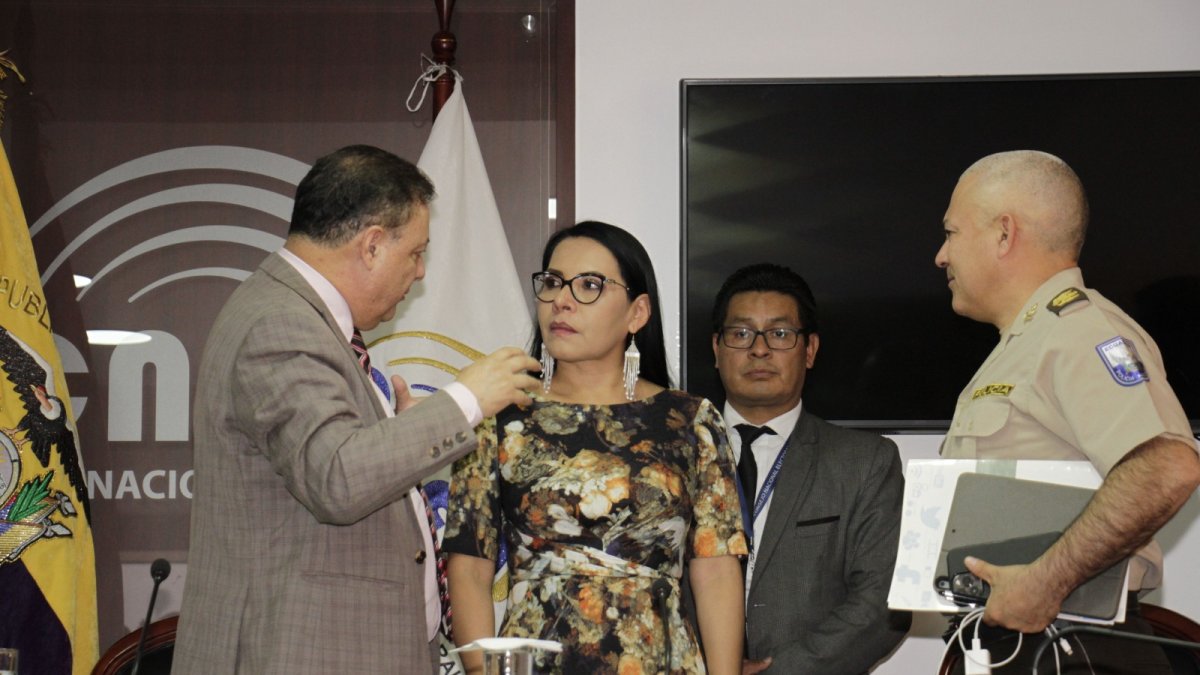 El ministro del Interior, Juan Zapata, explicó 8 de agosto de 2023, junto a la presidenta del CNE, Diana Atamaint, los avances en materia de seguridad de las elecciones.