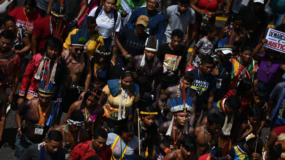 Los indígenas de la Amazonía brasileña, se manifesitan en favor de pre#servar la selva.