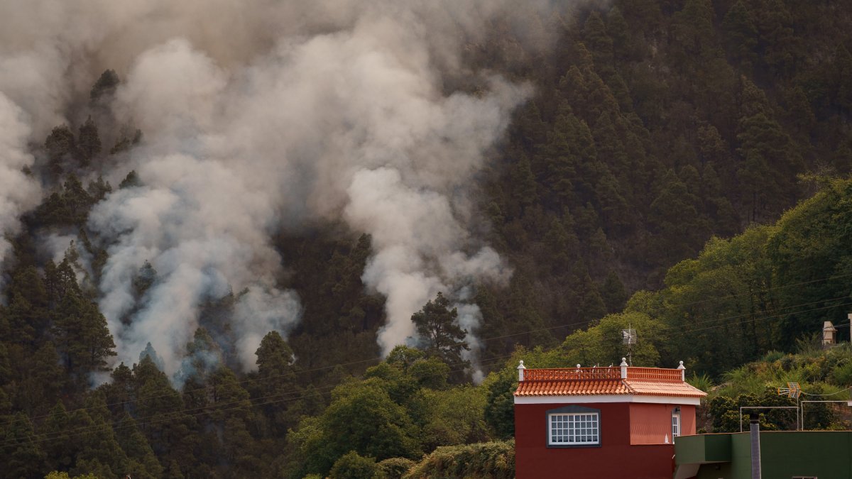 - Vista del barrio de Pinolere, en el municipio de La Orotava, que ha sido evacuado a consecuencia de la cercanía del incendio forestal que afecta a varios municipios de la isla de Tenerife