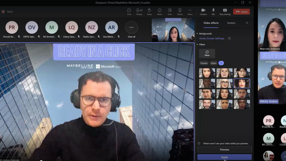 Así luce el maquillaje virtual en Microsoft Teams.