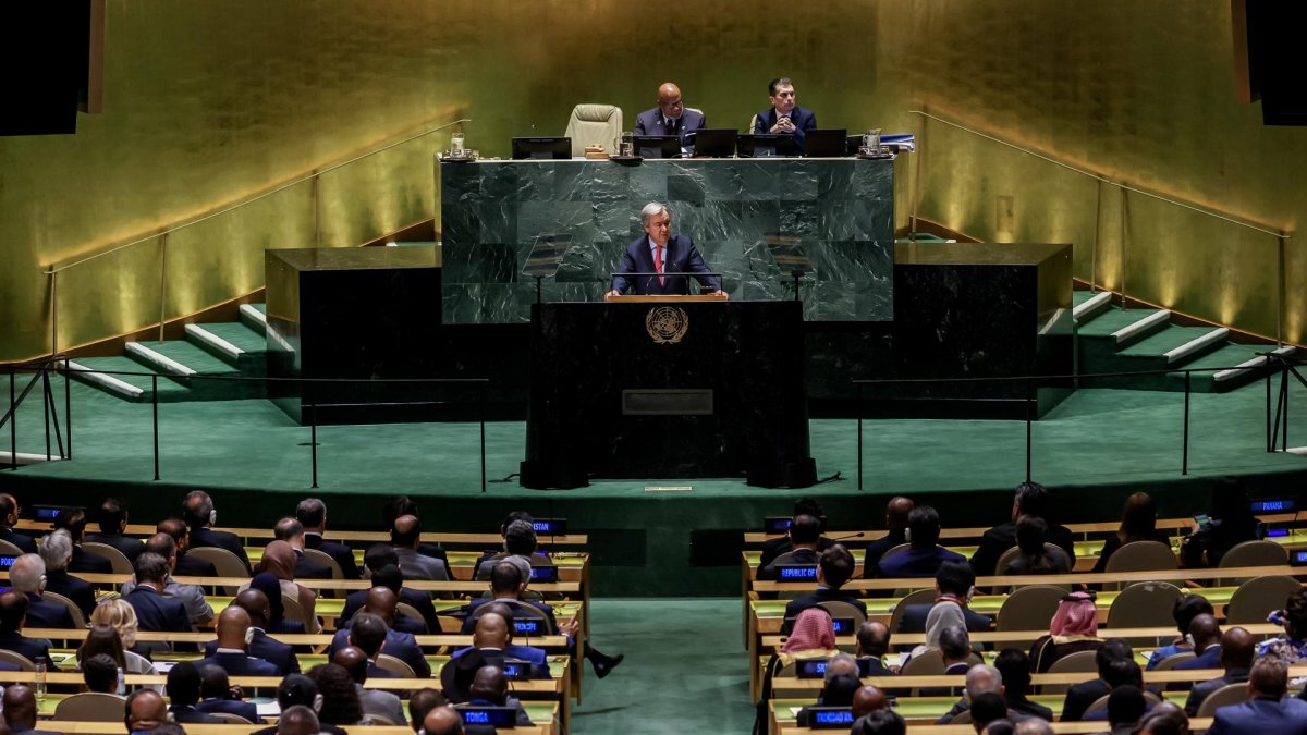 El secretario general de la ONU, António Guterres, habla en la apertura de la Asamblea General, el 19 de septiembre, en Nueva York.
