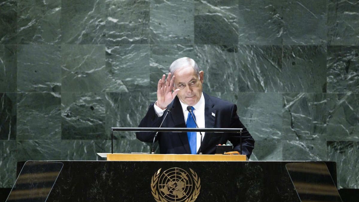 El primer ministro israelí, Benjamín Netanyahu, habló ayer en la Asamblea General de la ONU
