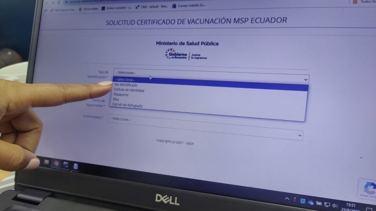 Captura de pantalla de sistema del Ministerio de Salud.