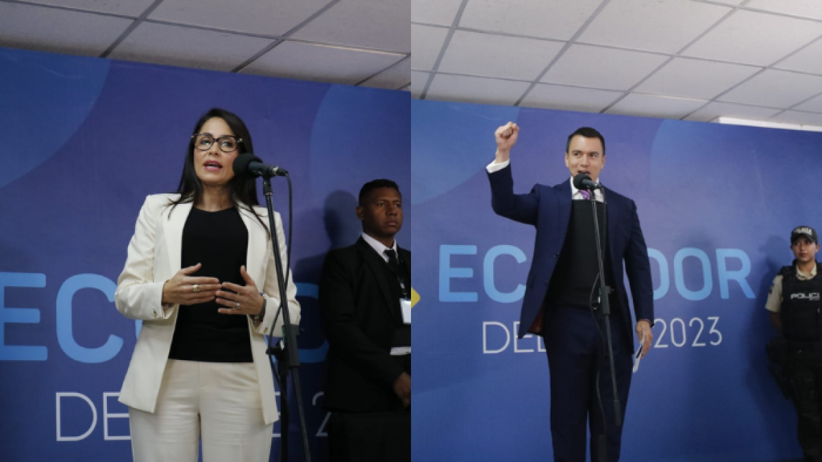 Los dos candidatos presidenciales llegaron hasta los medios públicos en Quito con chalecos antibalas