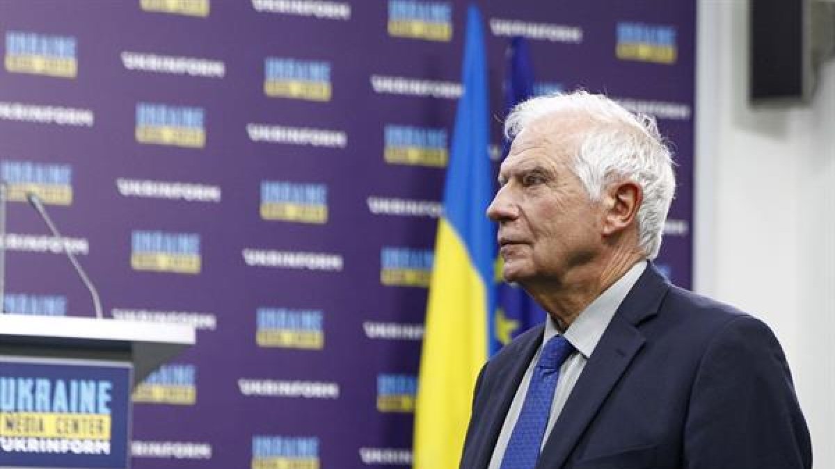 El alto representante para política exterior de la Unión Europea, Josep Borrell, durante una rueda de prensa en la Kiev este domingo.