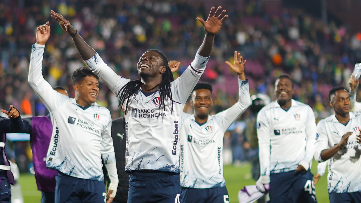 La celebración de los jugadores de Liga de Quito tras conseguir la clasificación a la final de la Copa Sudamericana.