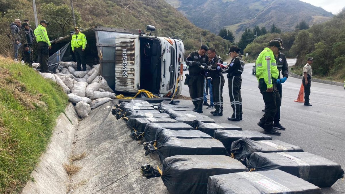 Se encontró en el interior del camión varios paquetes rectangulares.