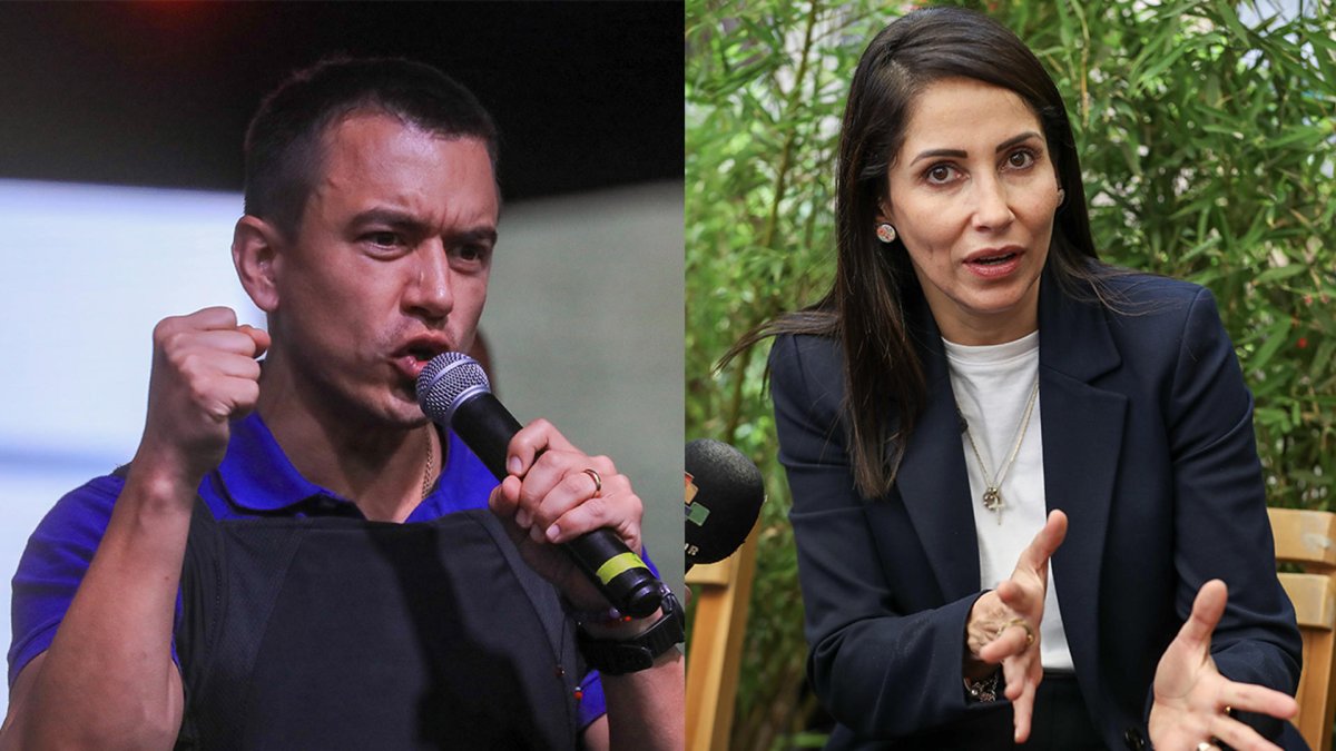 Combo de fotografías de archivo de los candidatos a la Presidencia de Ecuador, Luisa González y Daniel Noboa (i).