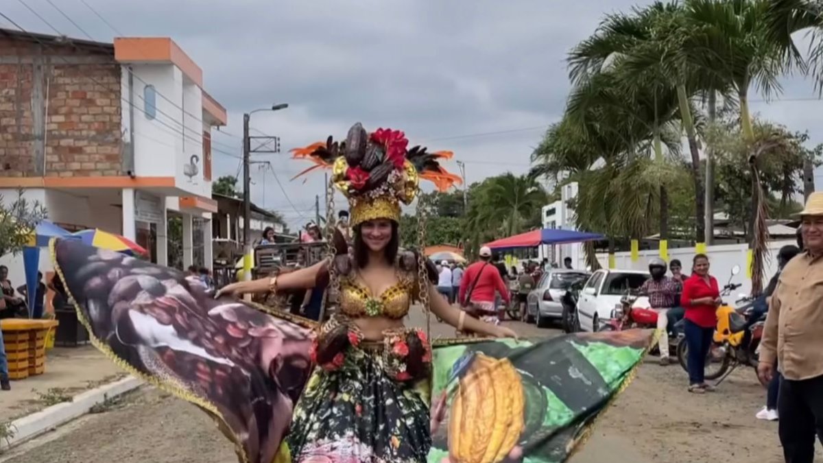 Elba González, influyente manabita, sorprende con un atuendo de traje típico a lo miss universo para votar en la segunda vuelta electoral.