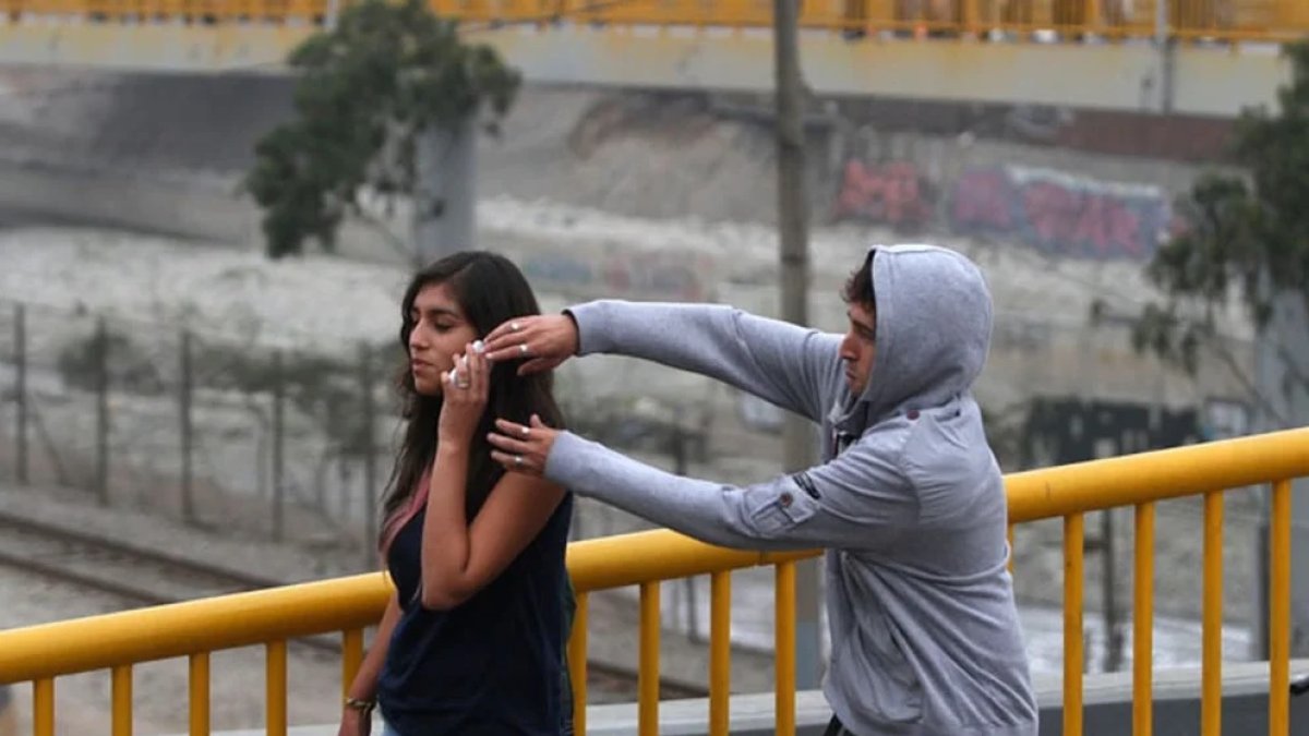 Una joven sufre el ataque de un delincuente que le roba su celular, en una calle de Lima.