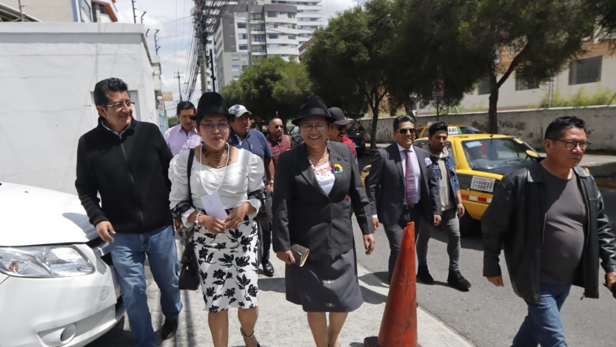 Cecilia Velasque, subcoordonadora del movimiento, llegan a la delegación del CNE en Pichincha.
