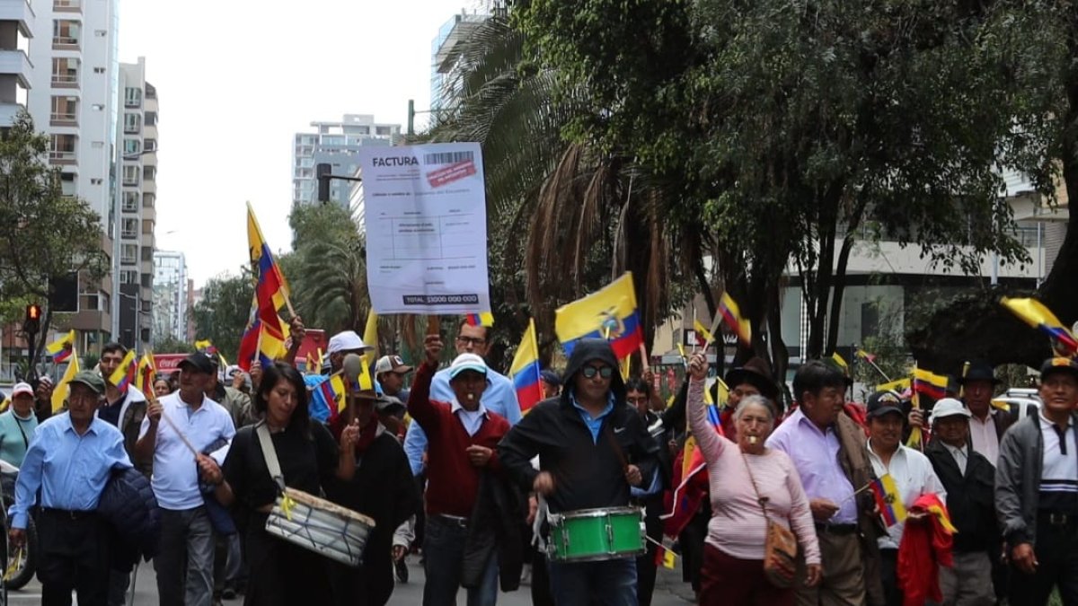 Manifestantes se congregaron en las afueras del Ministerio de Energía, en Quito.