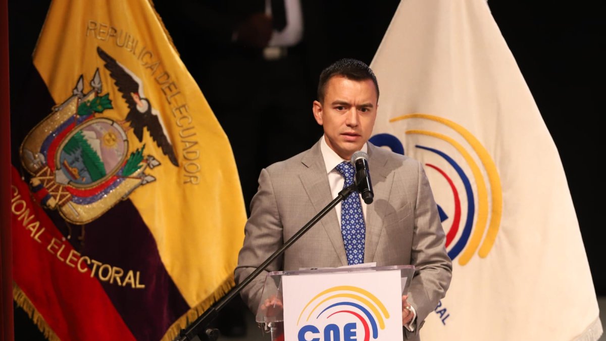 Daniel Noboa en su discurso tras recibir credenciales como presidente de Ecuador.