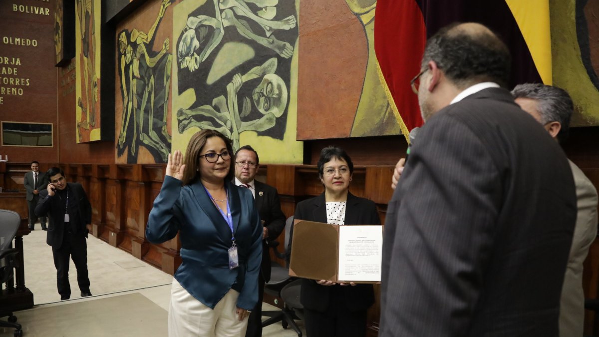 Alexandra Castillo, de Construye, durante su posesión como tercer vocal del CAL.