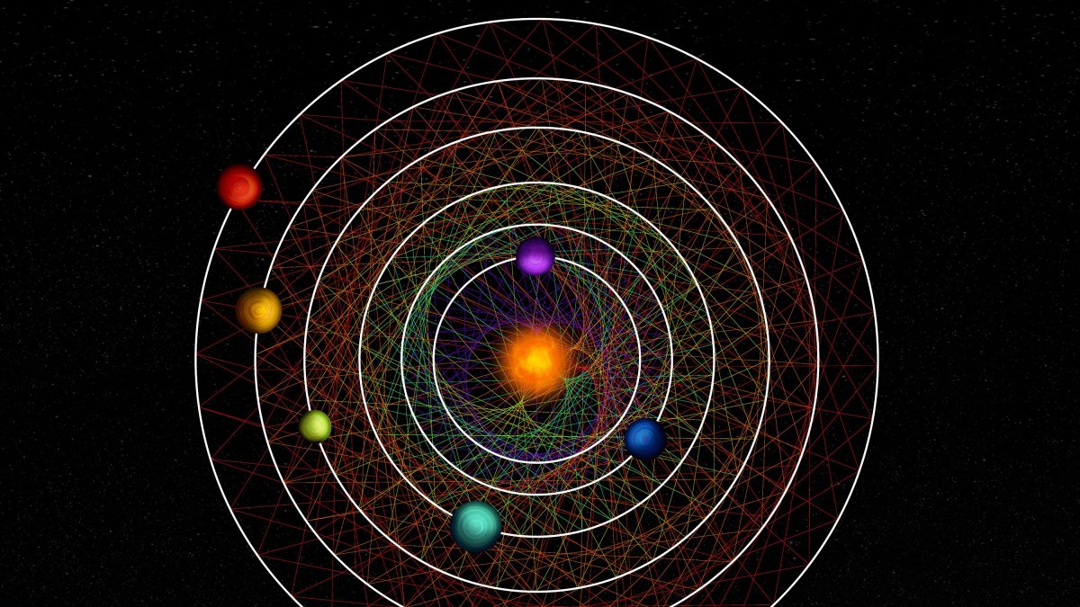 Los seis planetas del sistema HD 110067 crean juntos un patrón geométrico fascinante debido a su cadena de resonancia.