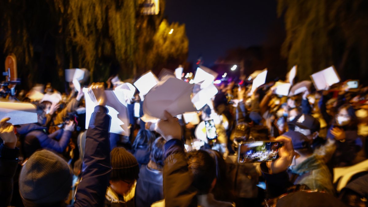 Una protesta contra la política del covid cero en Pekín.