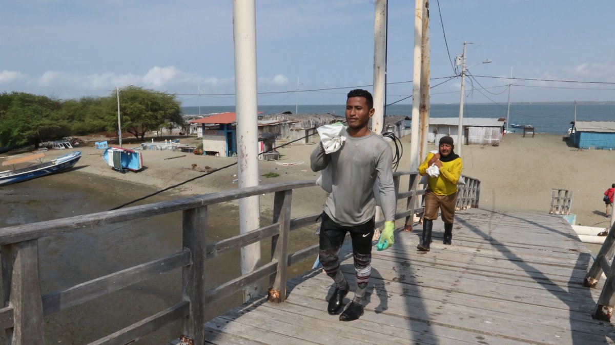 Puente. Al puente le faltan varias tablas, otras están levantadas, mientras que largos tramos de la barandilla se han roto y caído y las vigas de la desvencijada estructura están oxidadas y sueltas.