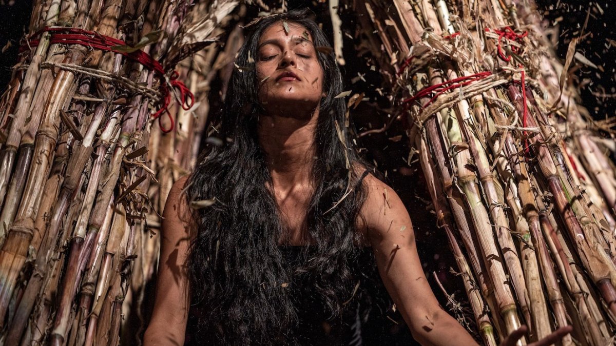 Bailarina. Al inicio de la presentación, los bailarines su unieron para ejecutar un ritual ancestral con adornos en la cabeza.