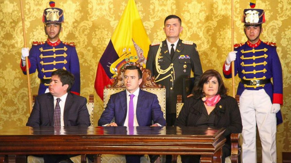 El presidente Daniel Noboa durante la ceremonia de posesión de gobernadores del martes 5 de diciembre.