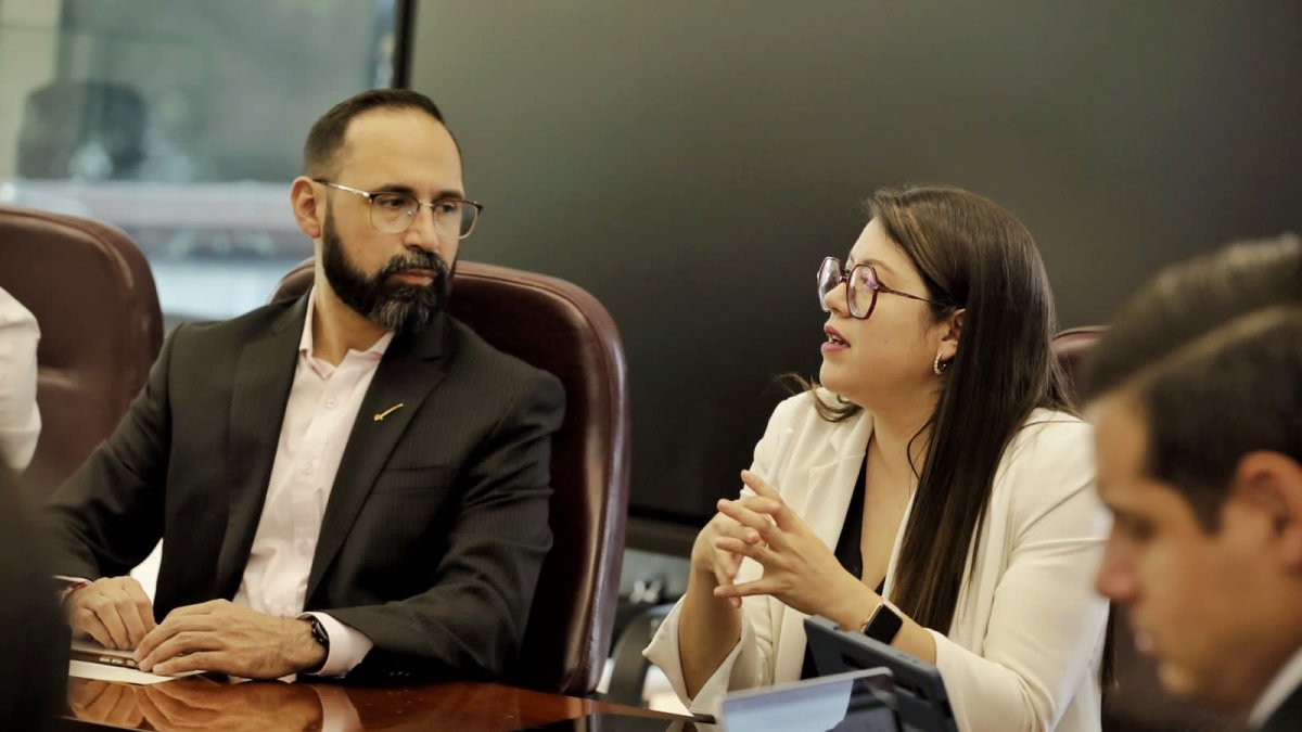 El ministro de Energía de Colombia, Andrés Camacho, y su par de Ecuador, Andrea Arrobo.