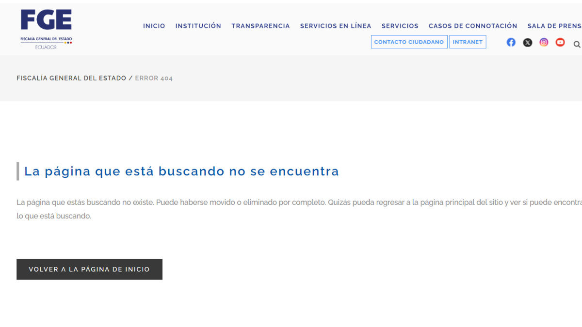 Al entrar al link que contenía los chats del caso Metástasis se puede leer que la página no ha sido encontrada.