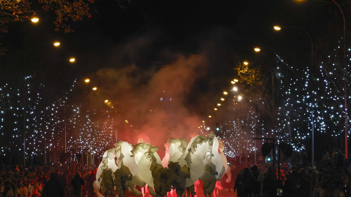 Cabalgata de los Reyes Magos, este viernes en el centro de Madrid.