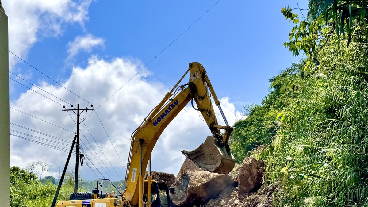Rocas. Así ha quedado un tramo de la vía, bloqueado al paso vehicular.