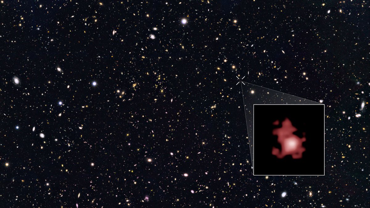 Imagen de la galaxia GN-z11, en el recuadro, captada por el telescopio espacial 'Hubble'