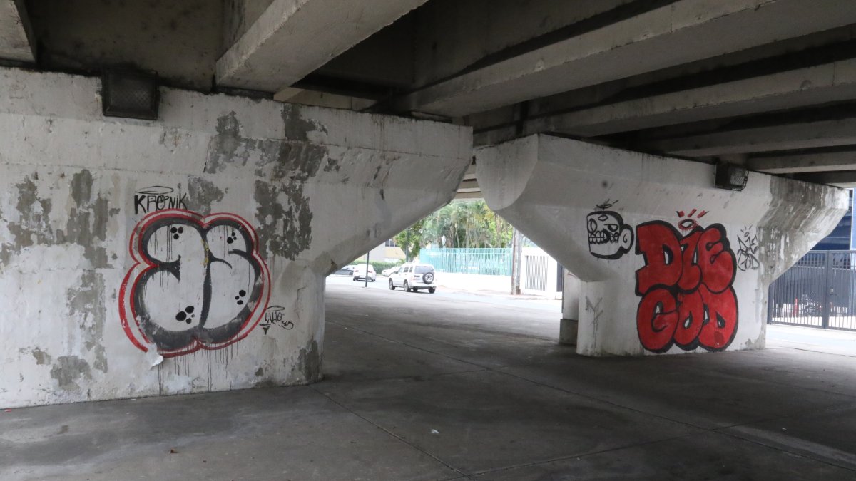 Viaducto. Varios grafitis se observan en la avenida Carlos Julio Arosemena.