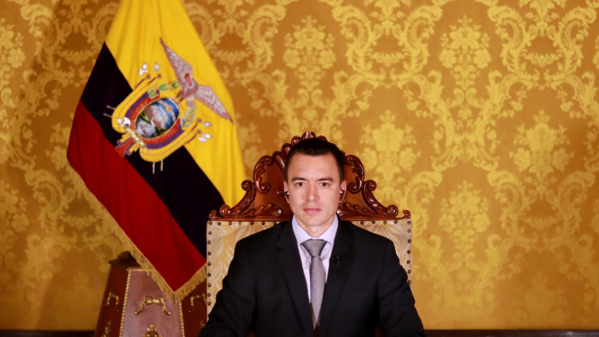 El presidente de la República, Daniel Noboa, durante una entrevista en línea.