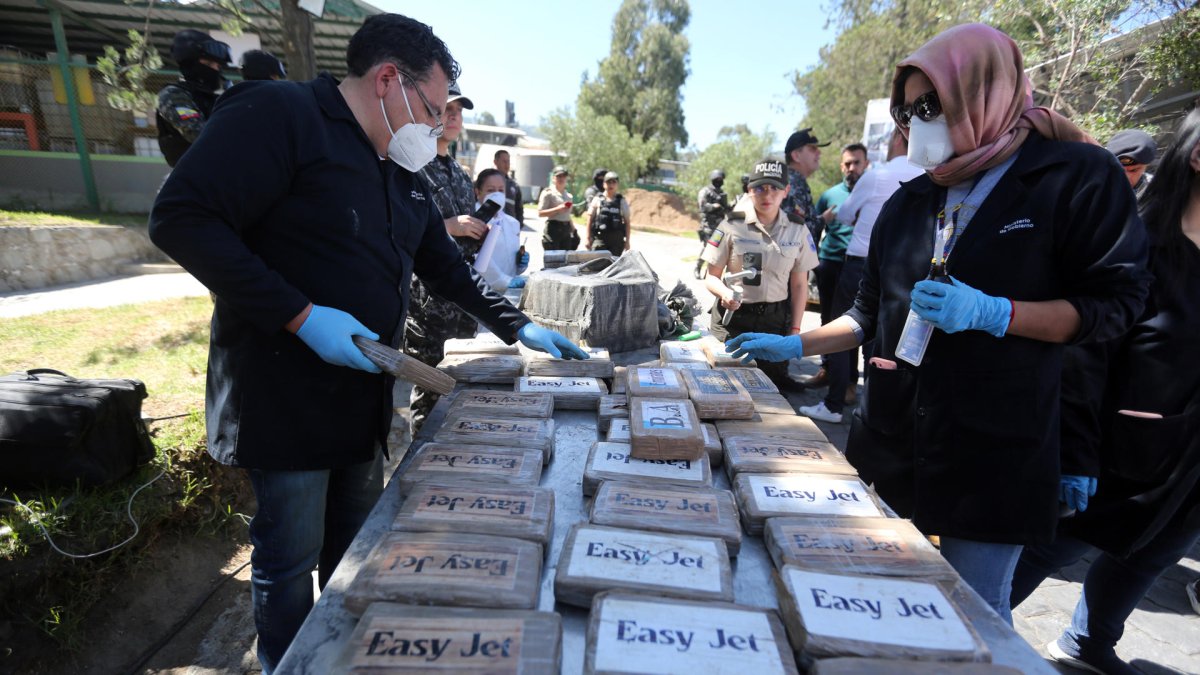 Fotografía cedida por la Presidencia de Ecuador que muestra un operativo de destrucción de droga hoy, en Quito (Ecuador).