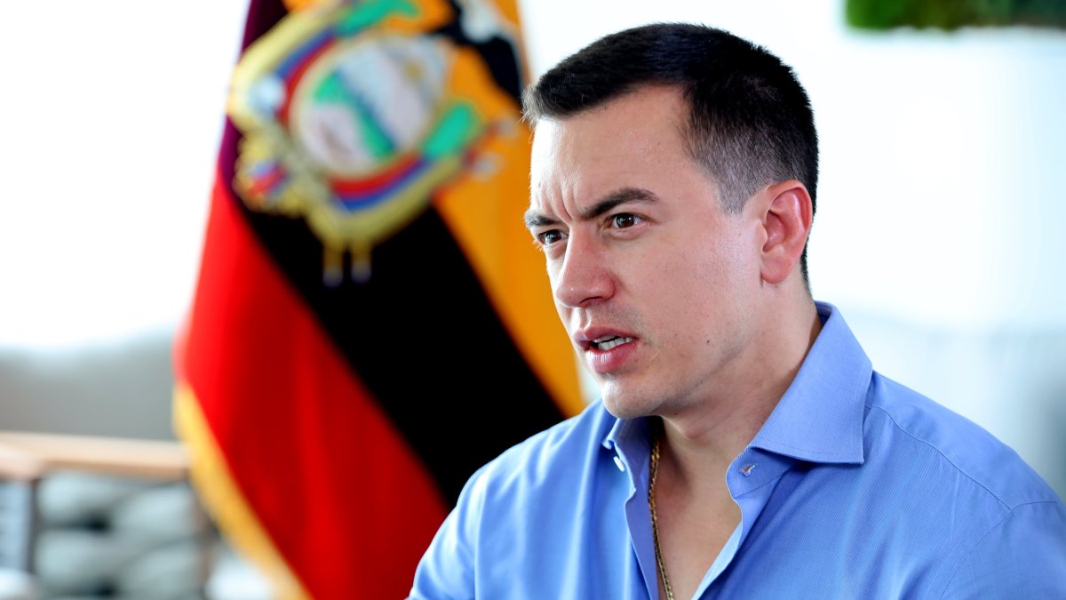 Un retrato del presidente Daniel Noboa, en una actividad oficial.