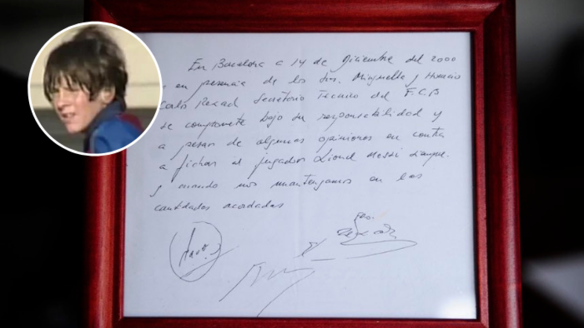 La servilleta donde se firmó el contrato cuando Lionel Messi tenía 13 años de edad.