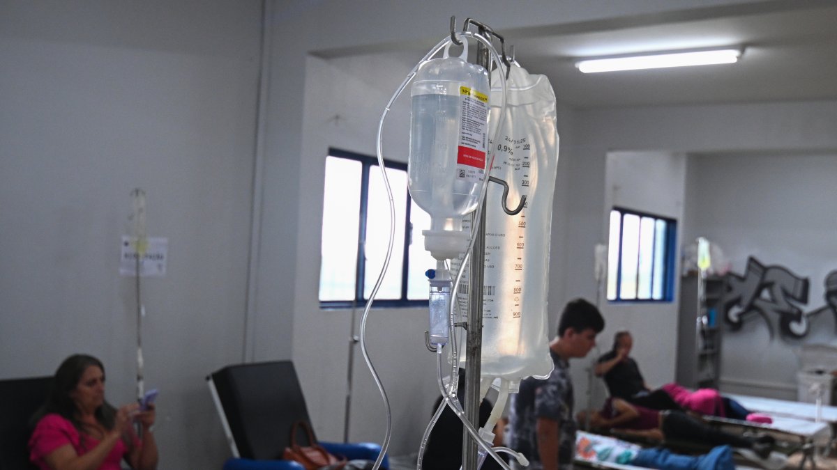 Varias personas reciben atención médica en una tienda de campaña improvisada para tratar casos sospechosos de dengue, el 24 de enero de 2024, en Brasil.