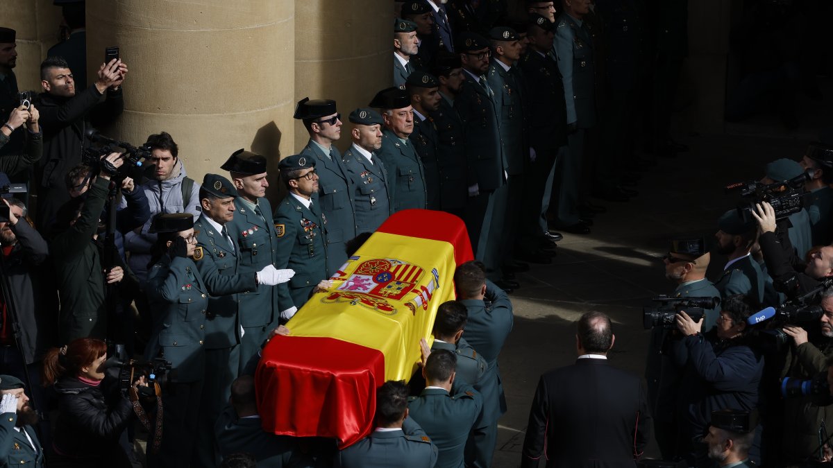 Funeral celebrado este domingo en Pamplona en memoria del guardia civil David Pérez Carracedo, fallecido este viernes en Barbate (Cádiz) al ser arrollada su patrullera por una narcolancha.
