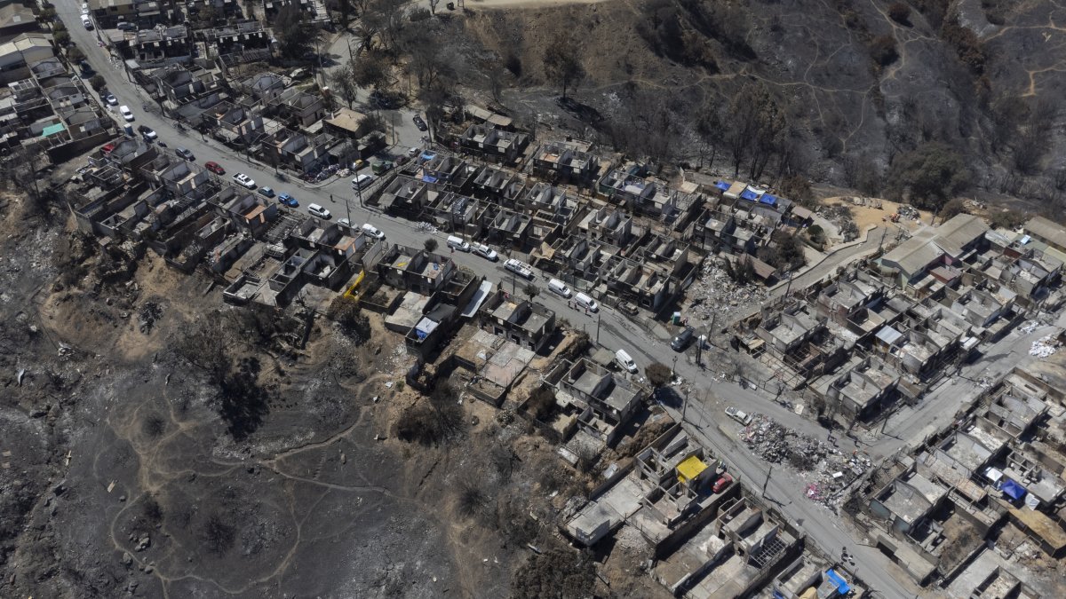 Un sector de El Olivar, afectado por los incendios forestales de Viña del Mar (Chile).