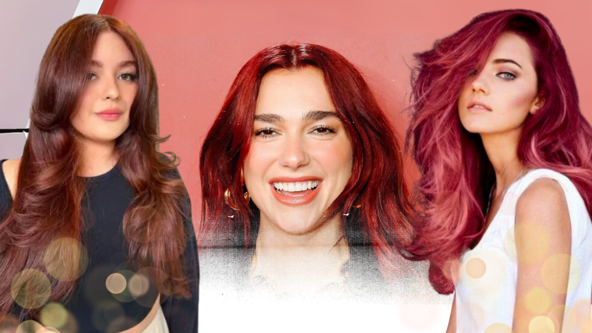 Dua Lipa, y otras famosas, se decantan por los tonos rojizos o burdeos.
