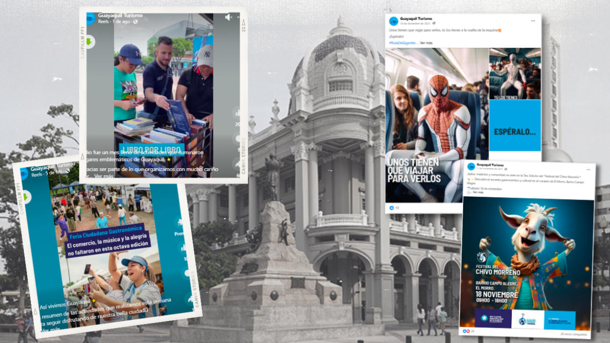 Fotomontaje que incluye capturas de publicaciones de redes sociales de la Empresa Pública de Turismo de Guayaquil.